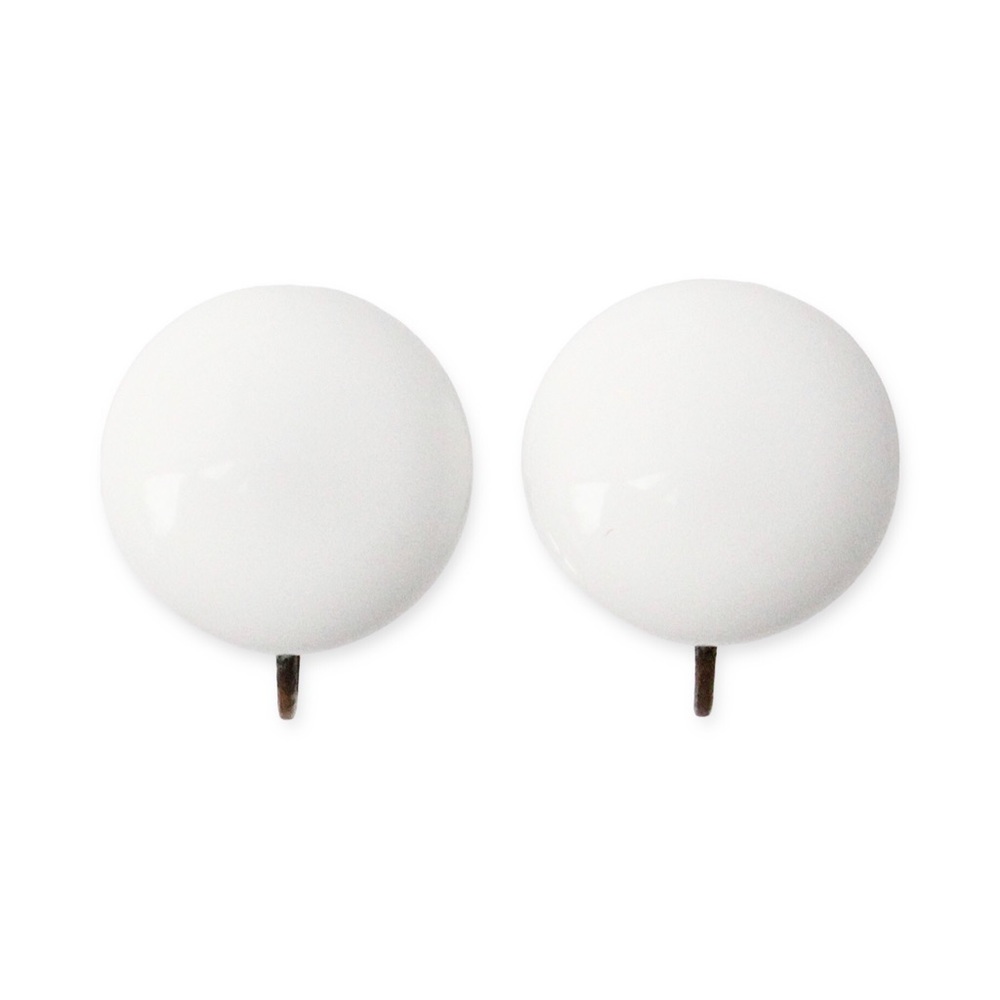 Vintage Milk Glass Screw Back Earrings White Round Button Mid-Century 1950s